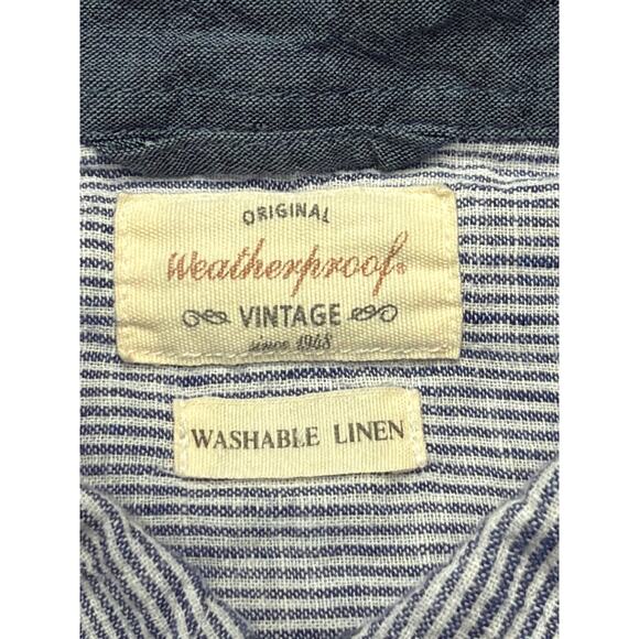 Weatherproof Vintage Linen Shirt Sleeve Button Up Mens LG Blue/White Striped - Picture 4 of 9